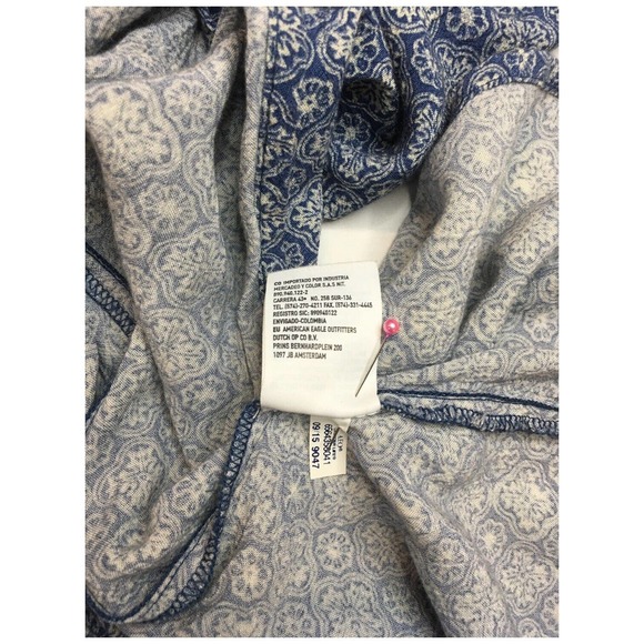 American Eagle Maxi V Neck Sleeveless Drape Arm Racerback Geometric Dress Blue M - Picture 13 of 13